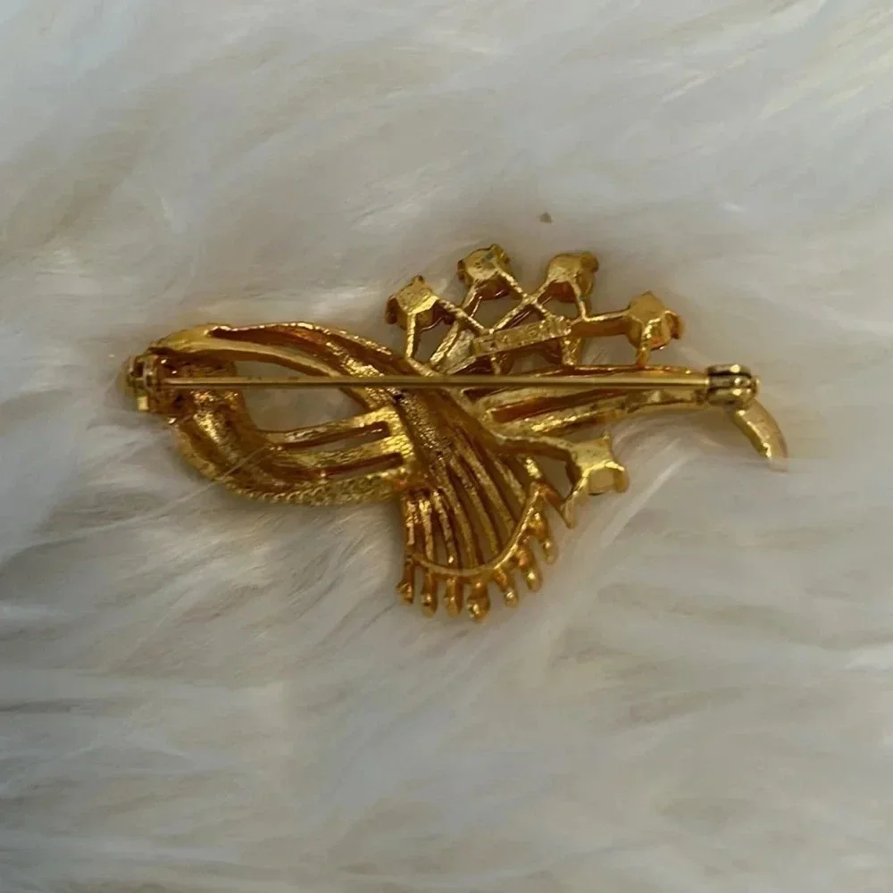 Floral swirl Clear Crystal Brooch Pin MJent Vintage